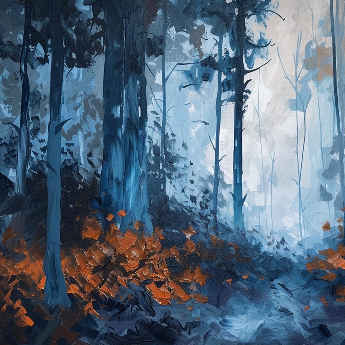 Large Original Forest Oil Painting On Blue Tree Wall Art Abstract Nature Landscape Painting Custom Modern Living Room Home Decor - Image 3