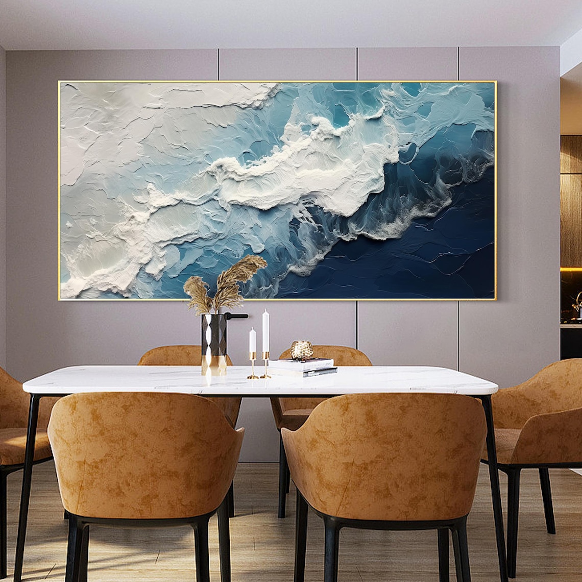 Abstract Beach Oil Painting, Modern Boho Sea Landscape - Image 2