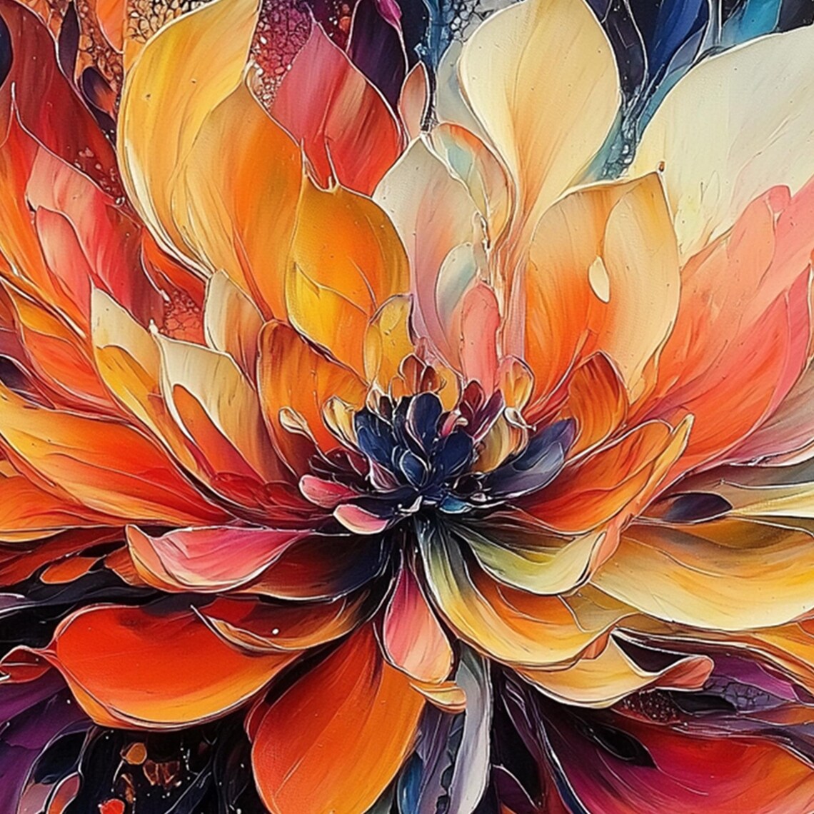 Abstract Flower Oil Painting, Bohemian Botanical Art Print - Image 3