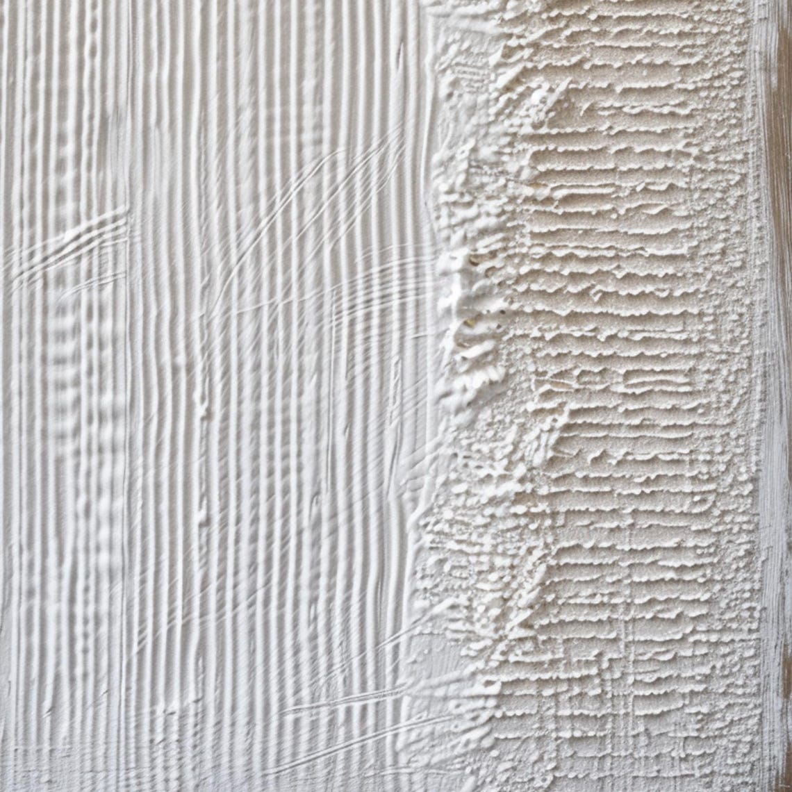 Minimalist White Beige Ridged Plaster Texture Abstract Wall Art - Image 3