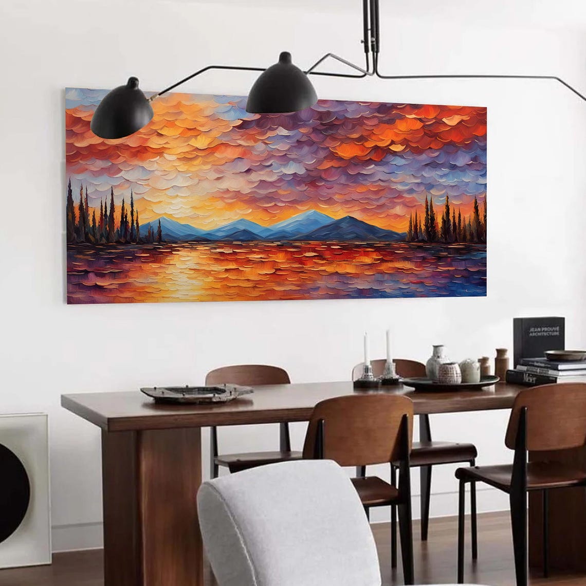 Abstract Lakeside Landscape Oil Painting On Large Original Valley Sunset Wall Art Custom Natural Scenery Painting Living Room Decor - Image 2
