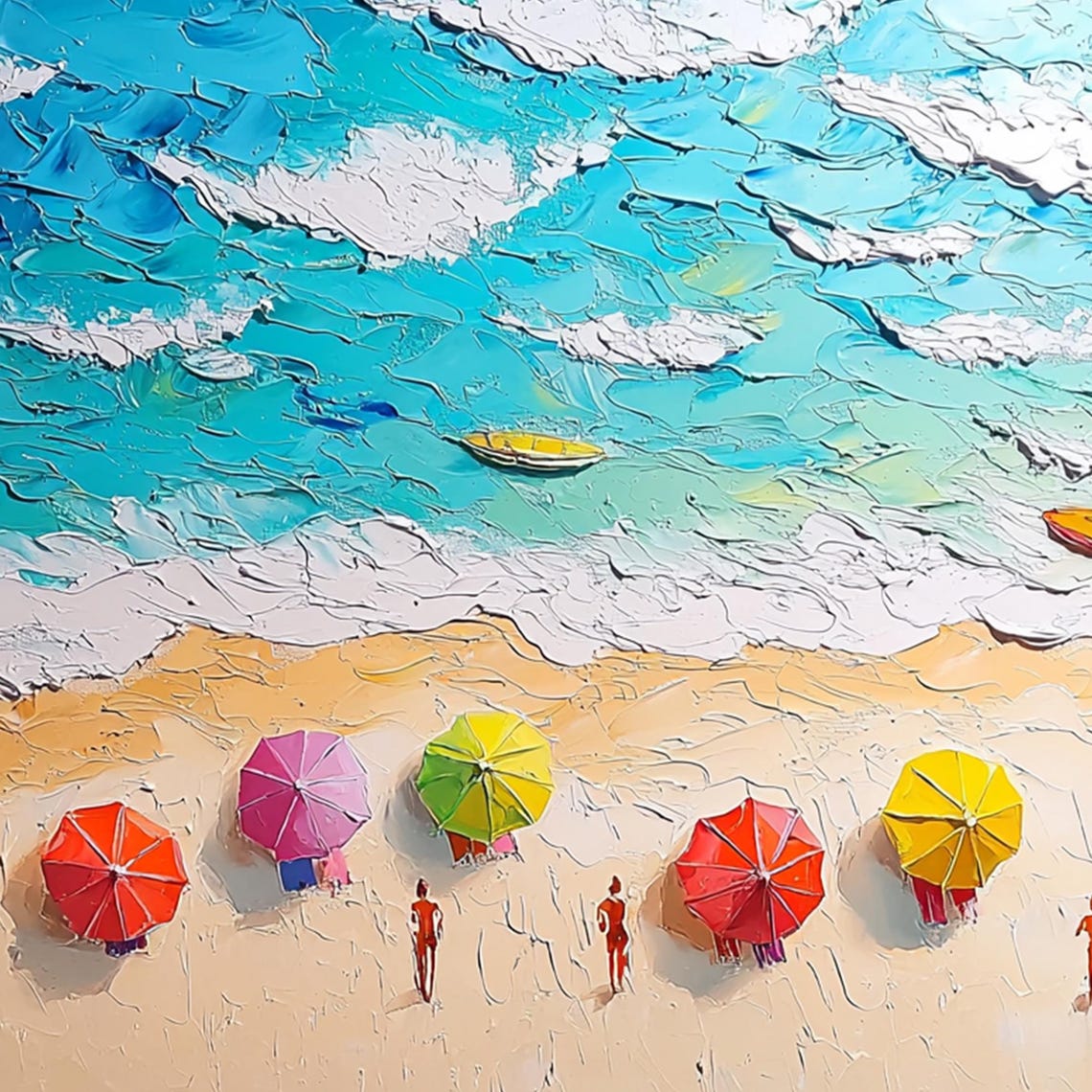 Sunny Beach Day With Colorful Umbrellas And Turquoise Waves Poster - Image 3