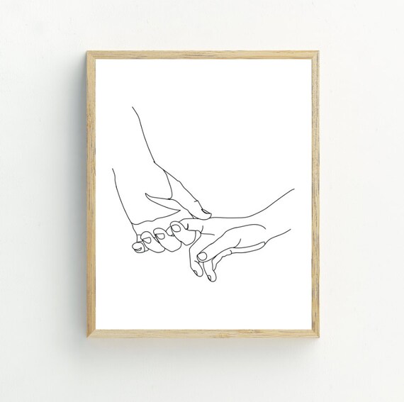 Hands Line Art Print, Abstract Minimalist Drawing