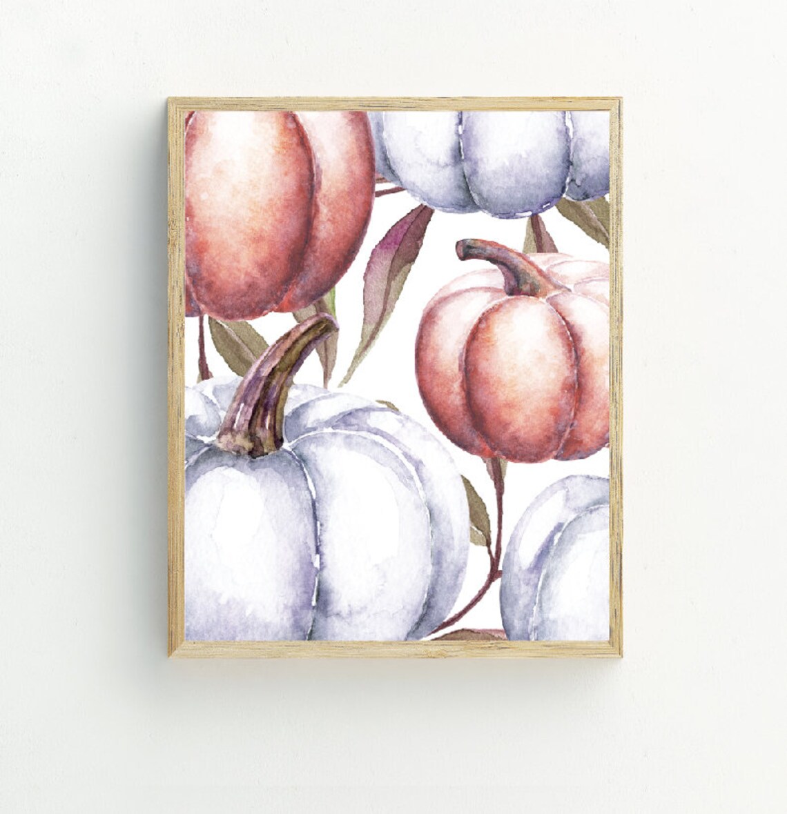 Watercolor Pumpkins Orange White Fall Harvest Thanksgiving Wall Art - Image 2