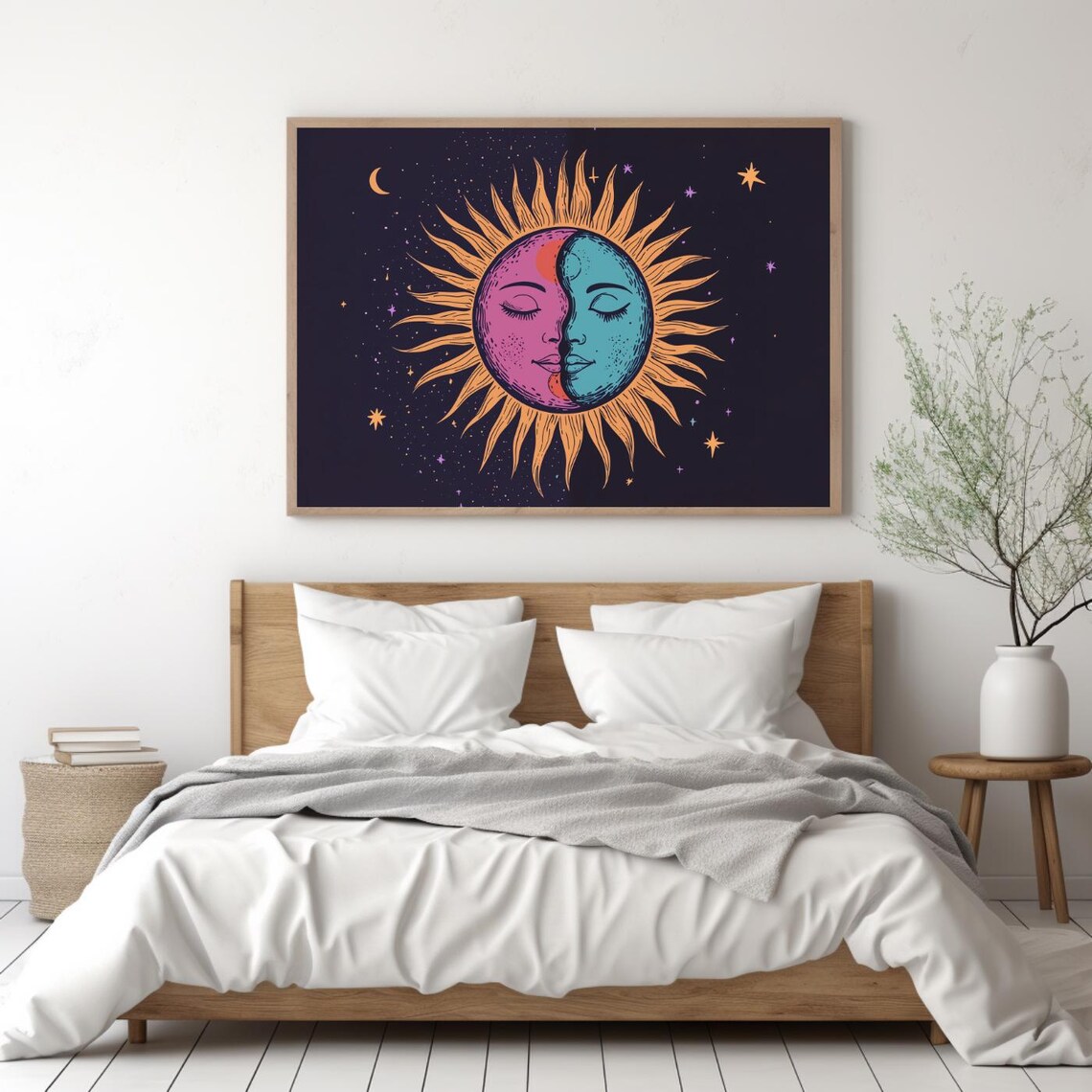 Witchy Celestial Sun Moon Faces Astrology Boho Cosmic Decor Poster - Image 3