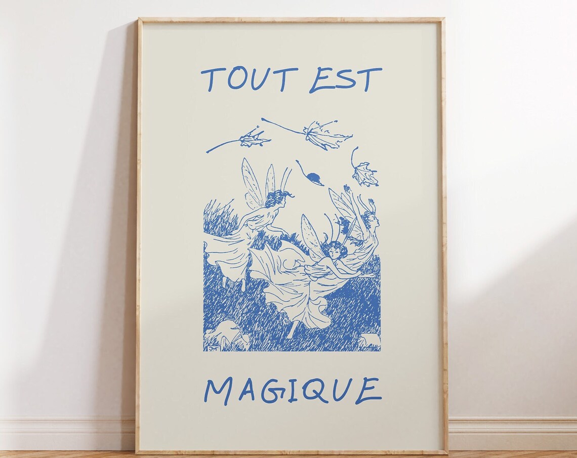 Tout Est Magique French Dancing Fairy Vintage Blue Art Poster
