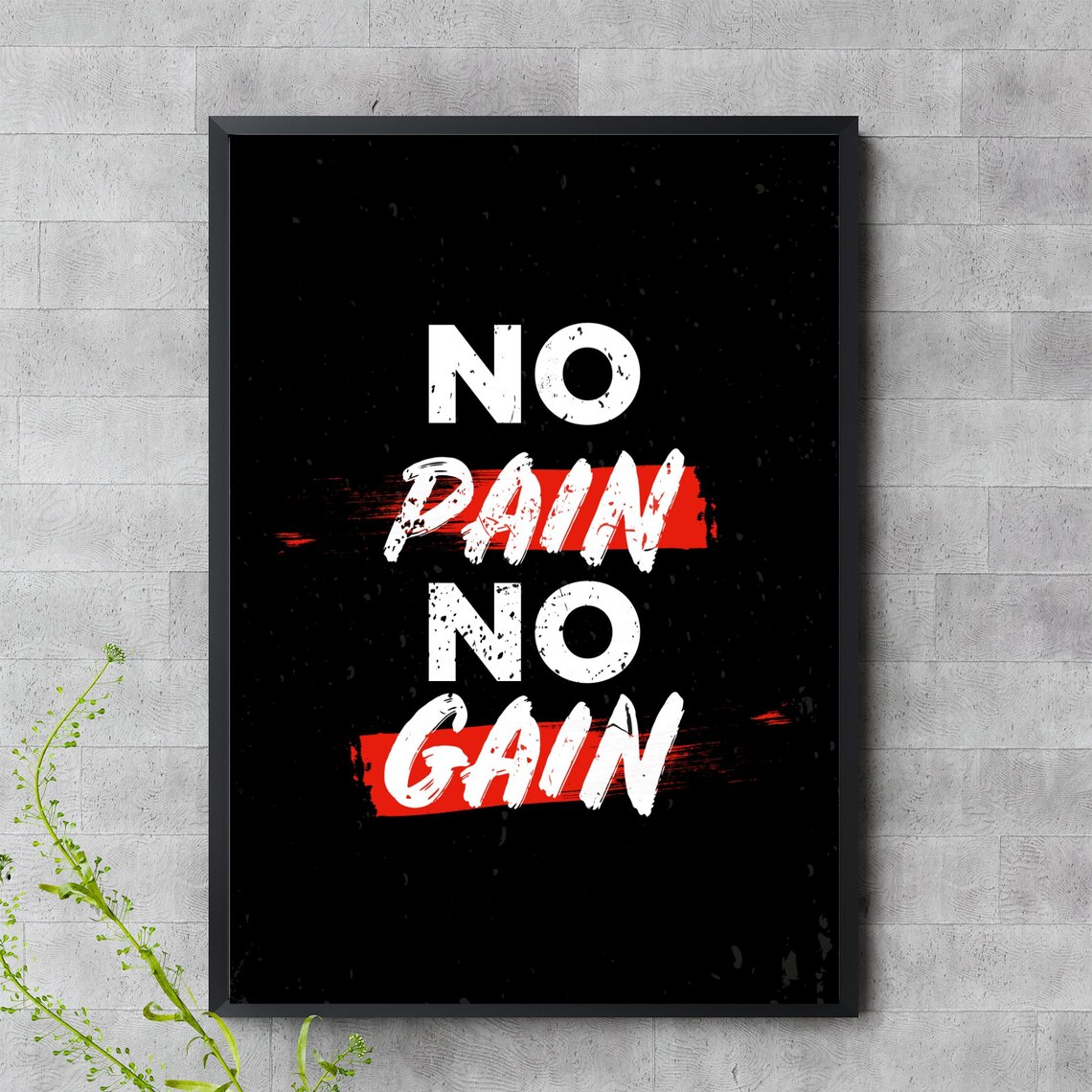 No Pain No Gain Bold Black Red Fitness Gym Motivational Poster