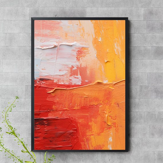 Abstract Texture Wall Art Bold Red Orange Modern Painting Print Highresolution