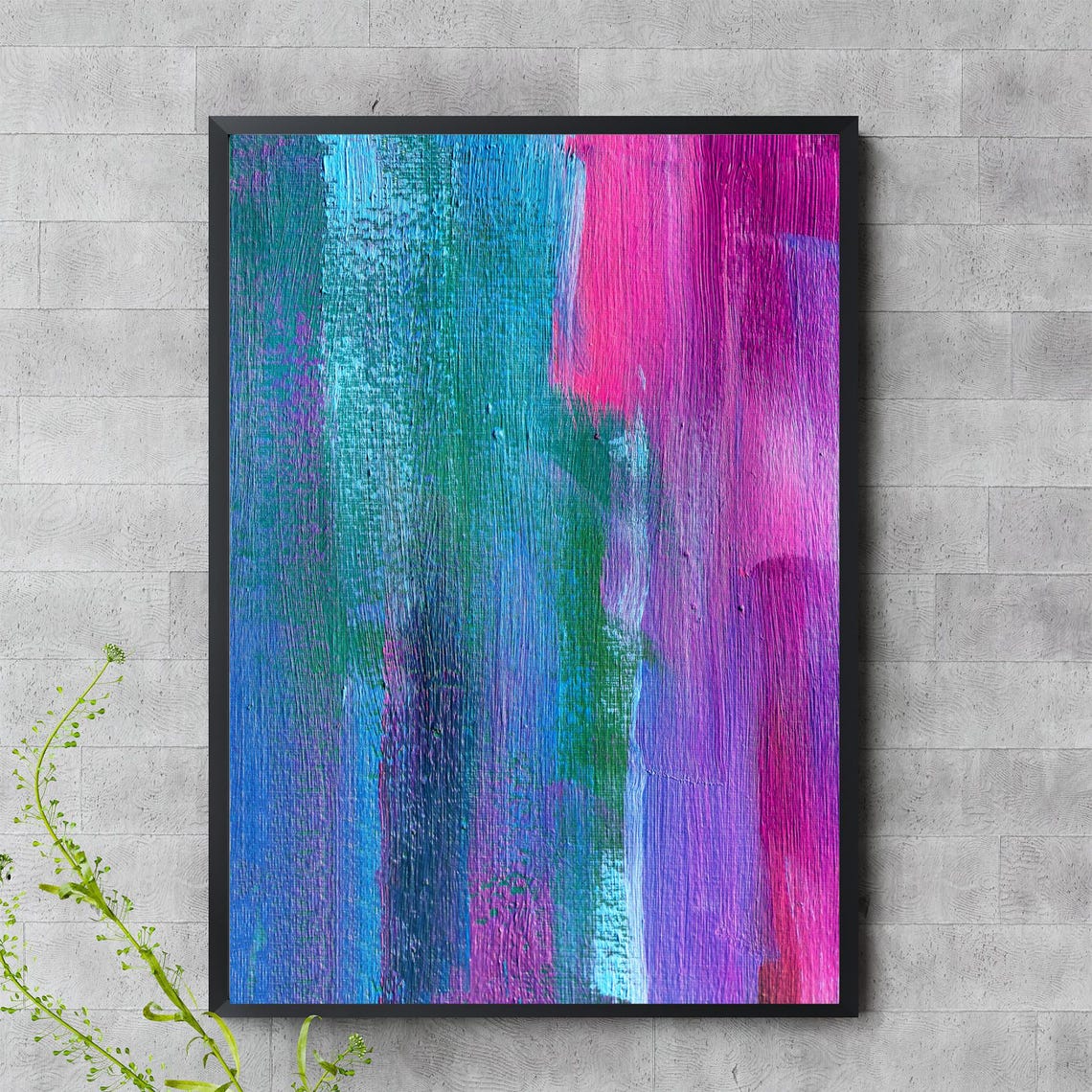 Colorful Pink And Teal Abstract Brushstroke Modern Textured Wall Art