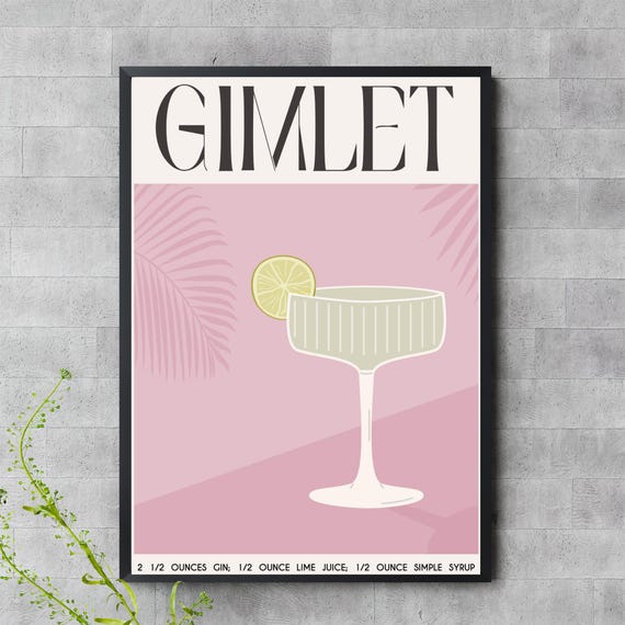 Gimlet Cocktail Recipe Art Minimalist Gin Drink Print For Home Bar Decor