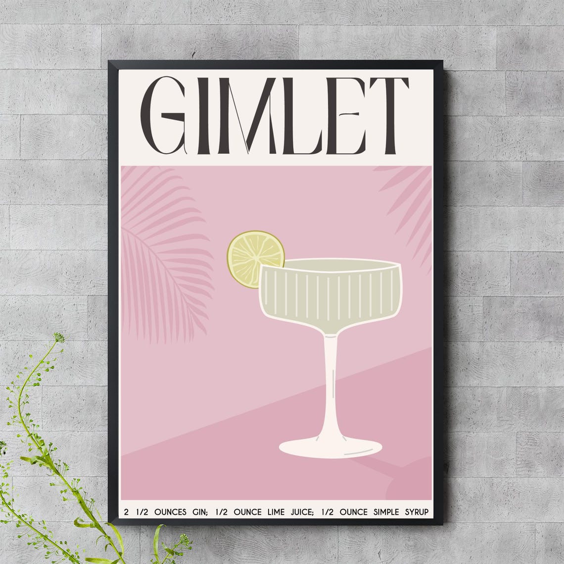Gimlet Cocktail Recipe Art Minimalist Gin Drink Print For Home Bar Decor