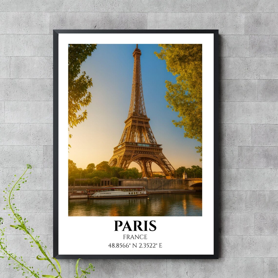 Paris Eiffel Tower Golden Sunset Seine River Photography Poster