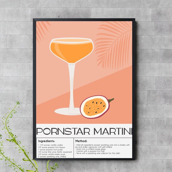 Pornstar Martini Recipe Peach Minimalist Cocktail Bar Cart Wall Decor Poster