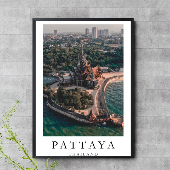Pattaya Thailand Sanctuary of Truth Aerial Coastline Photo Art Poster