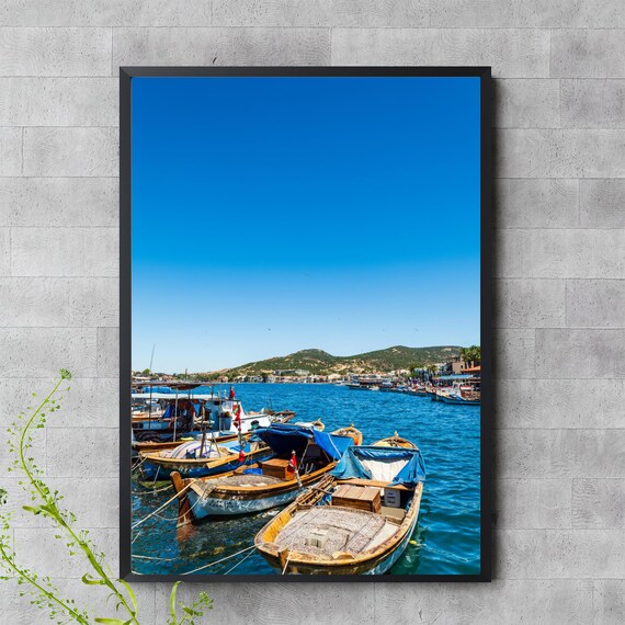 Foca Izmir Wooden Fishing Boats Sunny Aegean Harbor Photography Poster