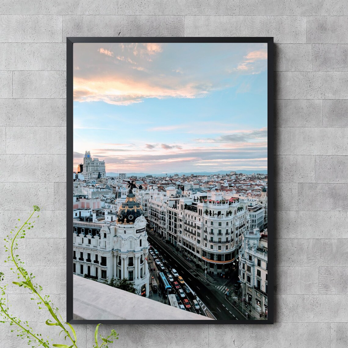 Madrid Gran Via Sunset Metropolis Building Cityscape Travel Photo Poster