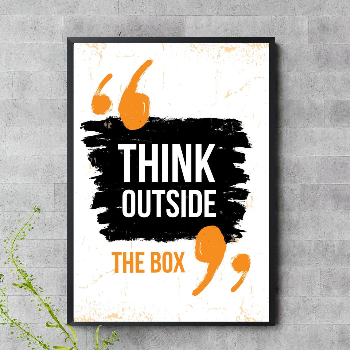 Think Outside The Box Quote Brushstroke Orange Black Creativity Poster