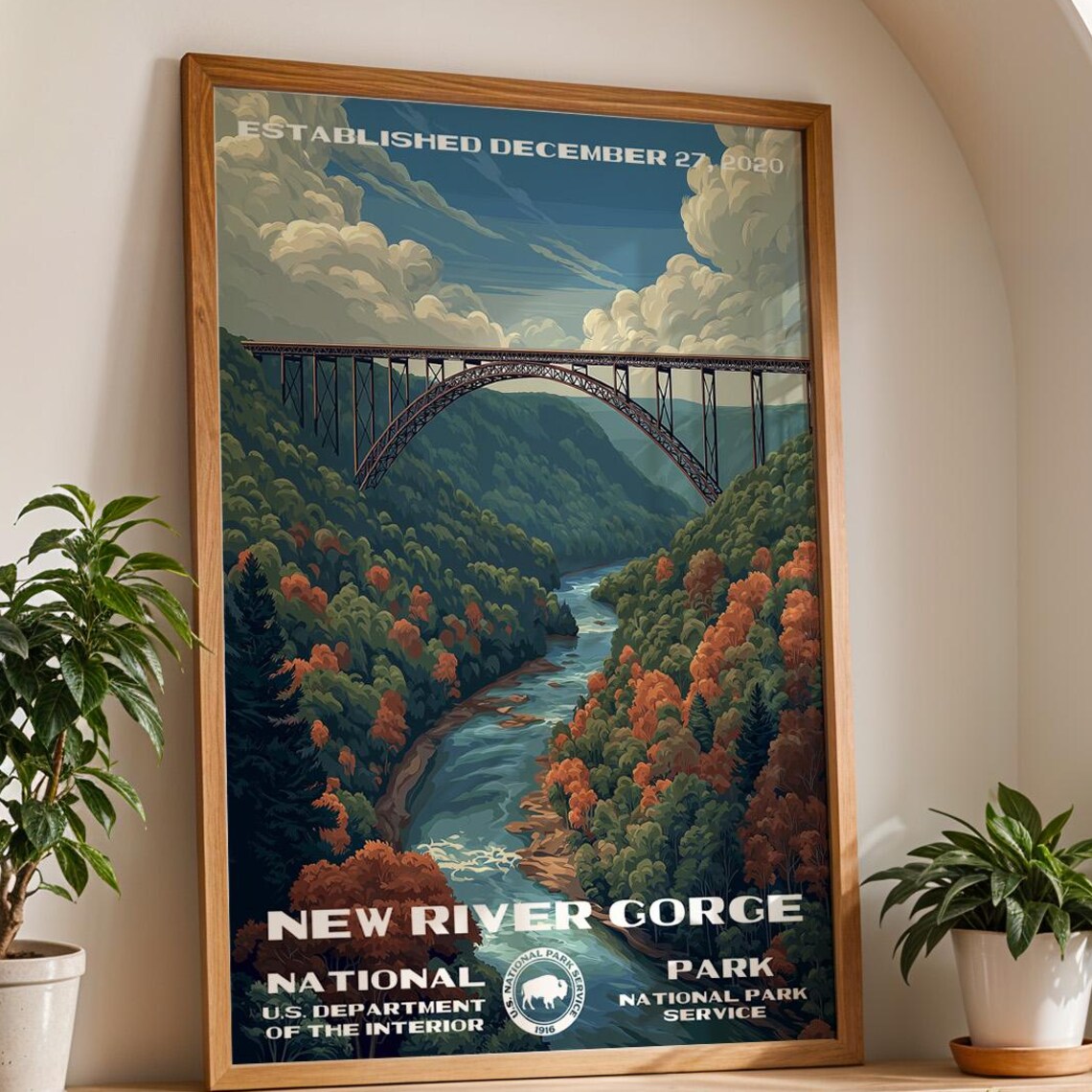 New River Gorge National Park West Virginia Bridge Vintage Poster