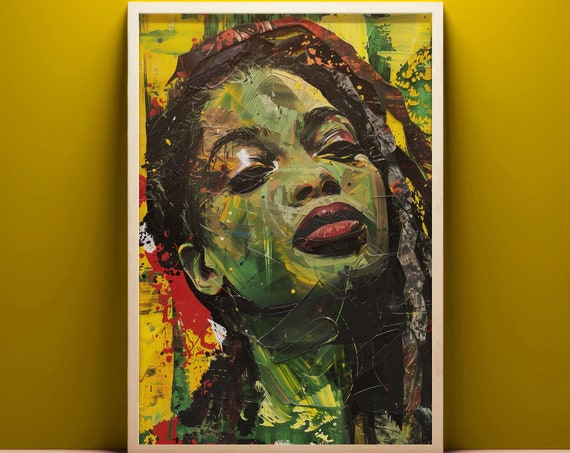 Abstract Rasta Girl Painting Wall Art Instant Rastafari Culture Wall Art Colorful Eclectic Wall Decor Jamaican Art