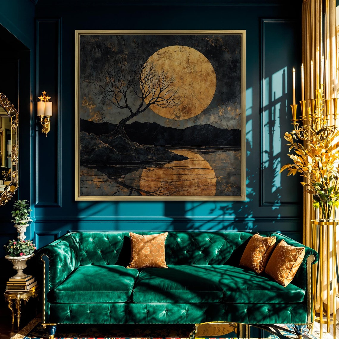 Enchanted Full Moon Bare Tree Lake Reflection Night Gothic Poster