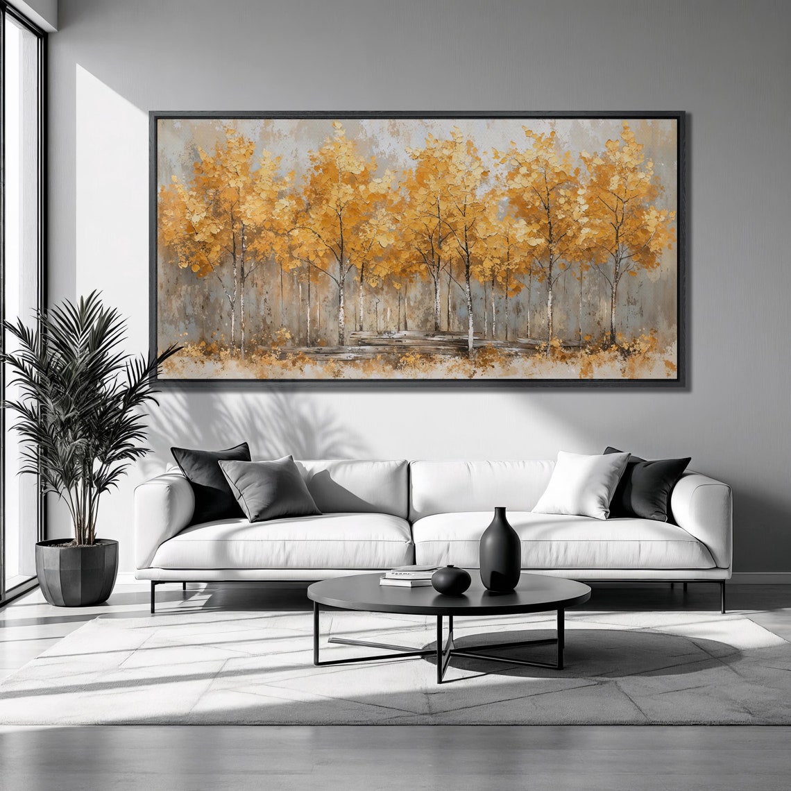 Autumn Golden Trees Gray Forest Landscape Luxury Nature Poster Art