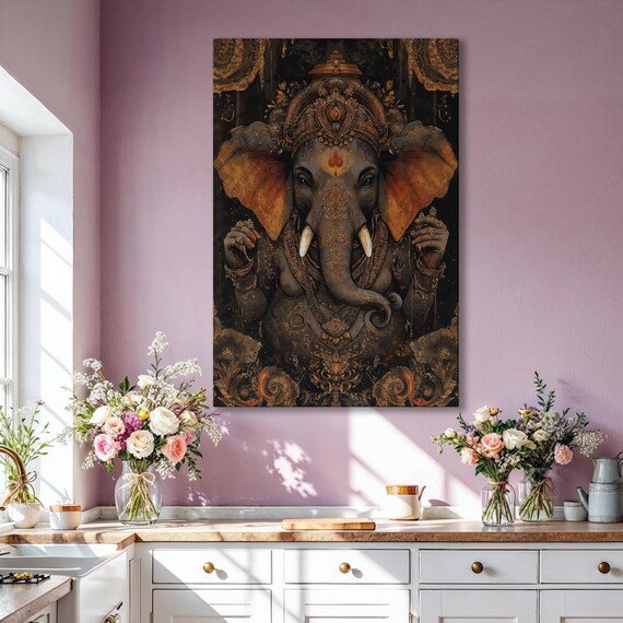 Lord Ganesha Elephant Deity Dark Gold Hindu Mythology Spiritual Poster