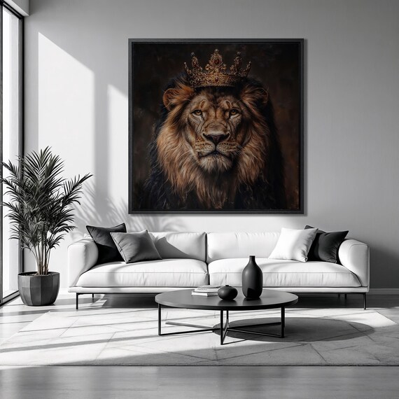 Crowned Lion Golden Eyes Dark Portrait Square Regal Animal Poster