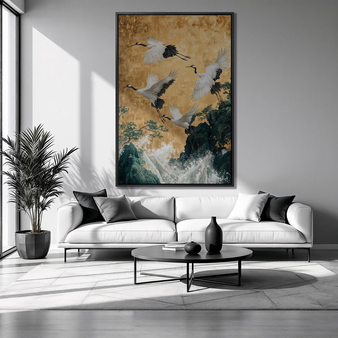 Flying Cranes Japanese Decor Art Print, Traditional