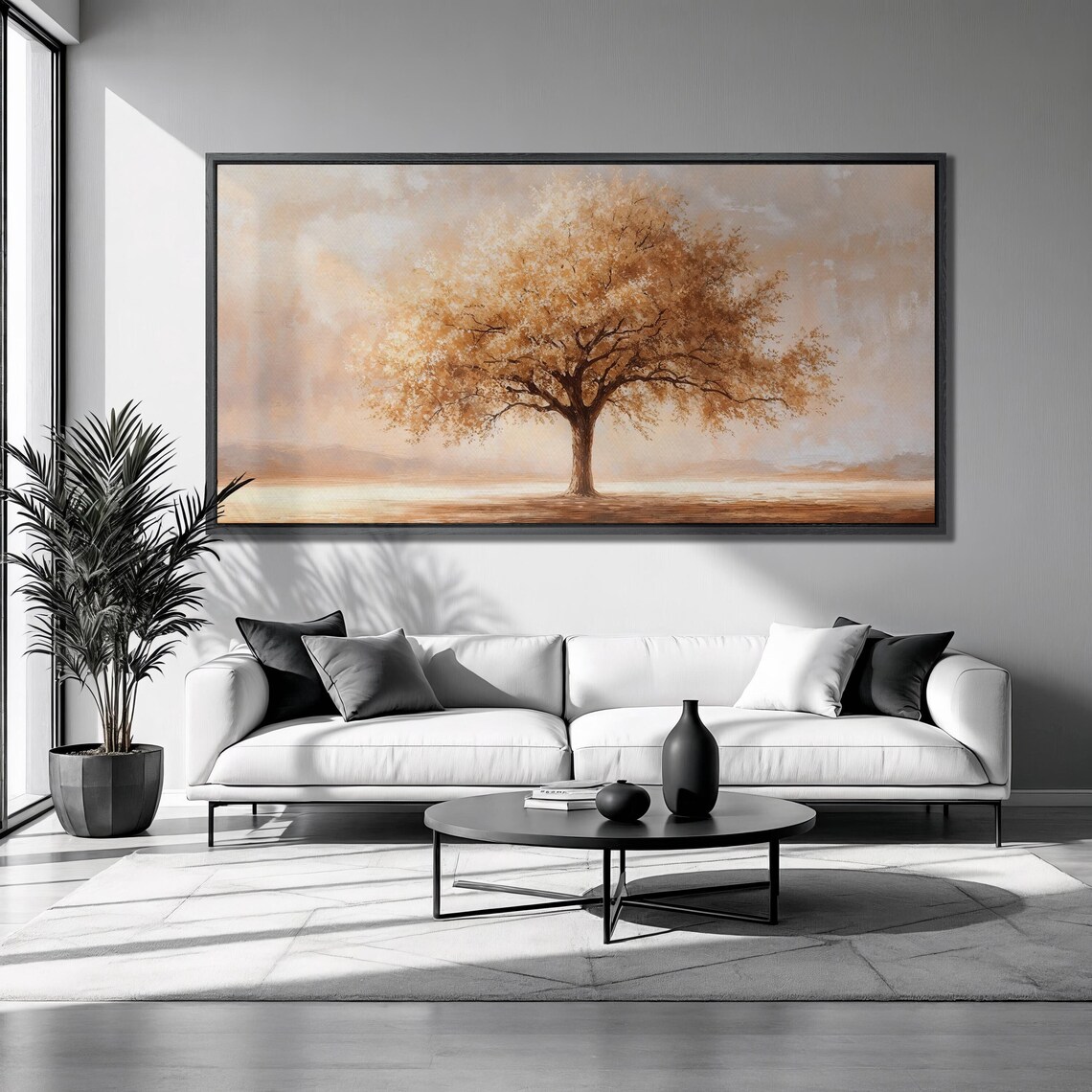 Golden Autumn Oak Tree Cream Field Botanical Nature Wall Poster