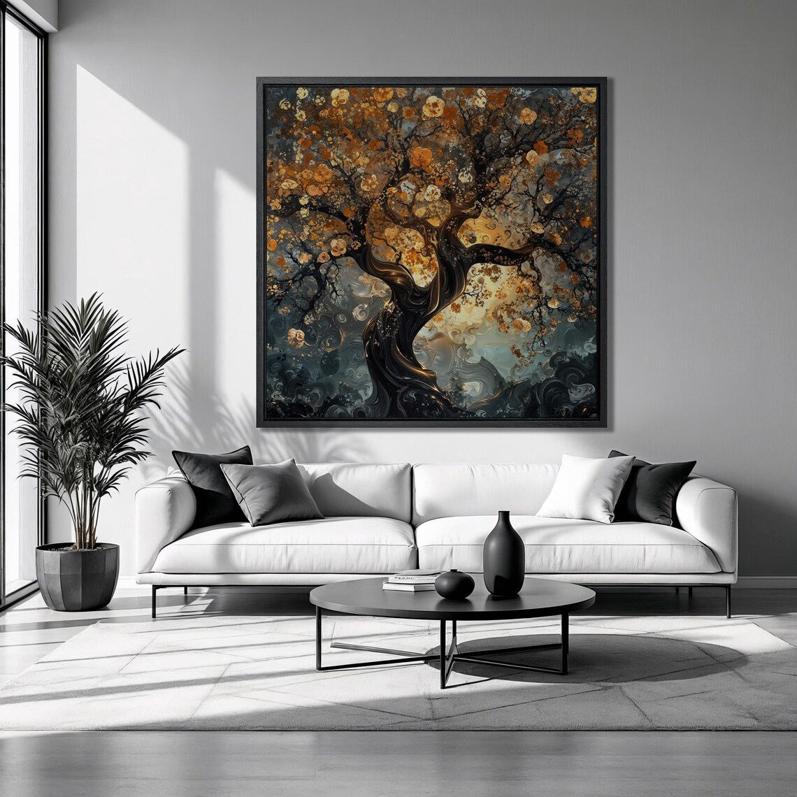 Twisted Tree, Abstract Blooms and Leaves Art Print