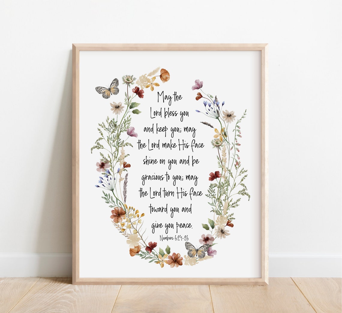 May the Lord Bless You and Keep You Numbers 6 Floral Wreath Print