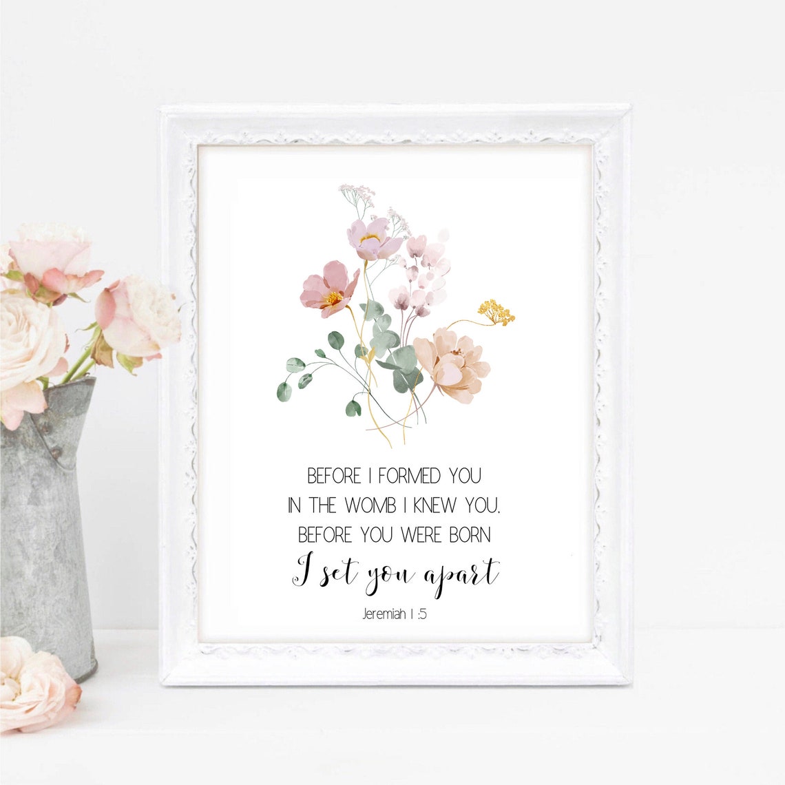 Jeremiah 1:5 Bible Verse Poster Floral Watercolor Christian Faith Gift