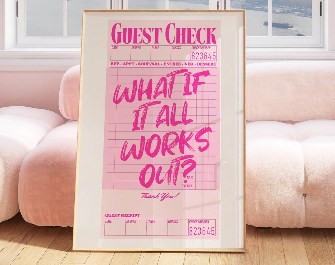 Guest Check Print Affirmation Poster, Preppy Y2K Decor