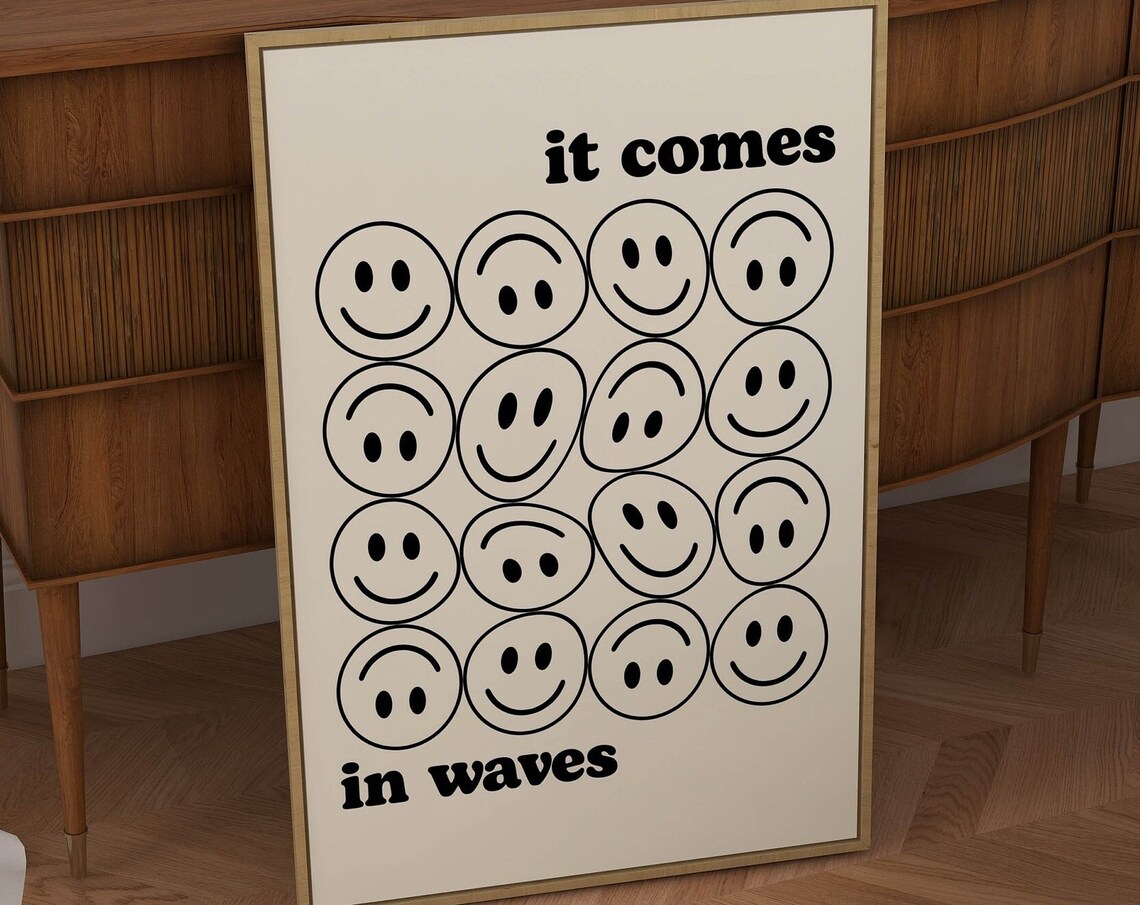 It Comes In Waves Smiley Face Retro Art Print