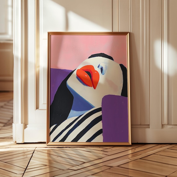 Bold Red Lips Pop Art Portrait Pink Purple Abstract Face Fashion Poster