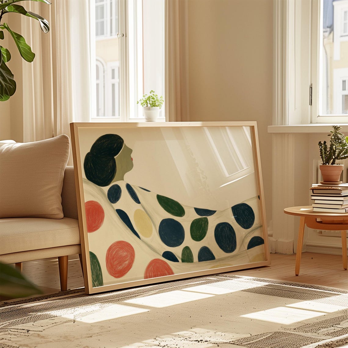 Abstract Woman Wall Art Colorful Polka Dot Illustration Modern Minimalist Print Bold Mid Century Decor Unique Art Print - Image 3
