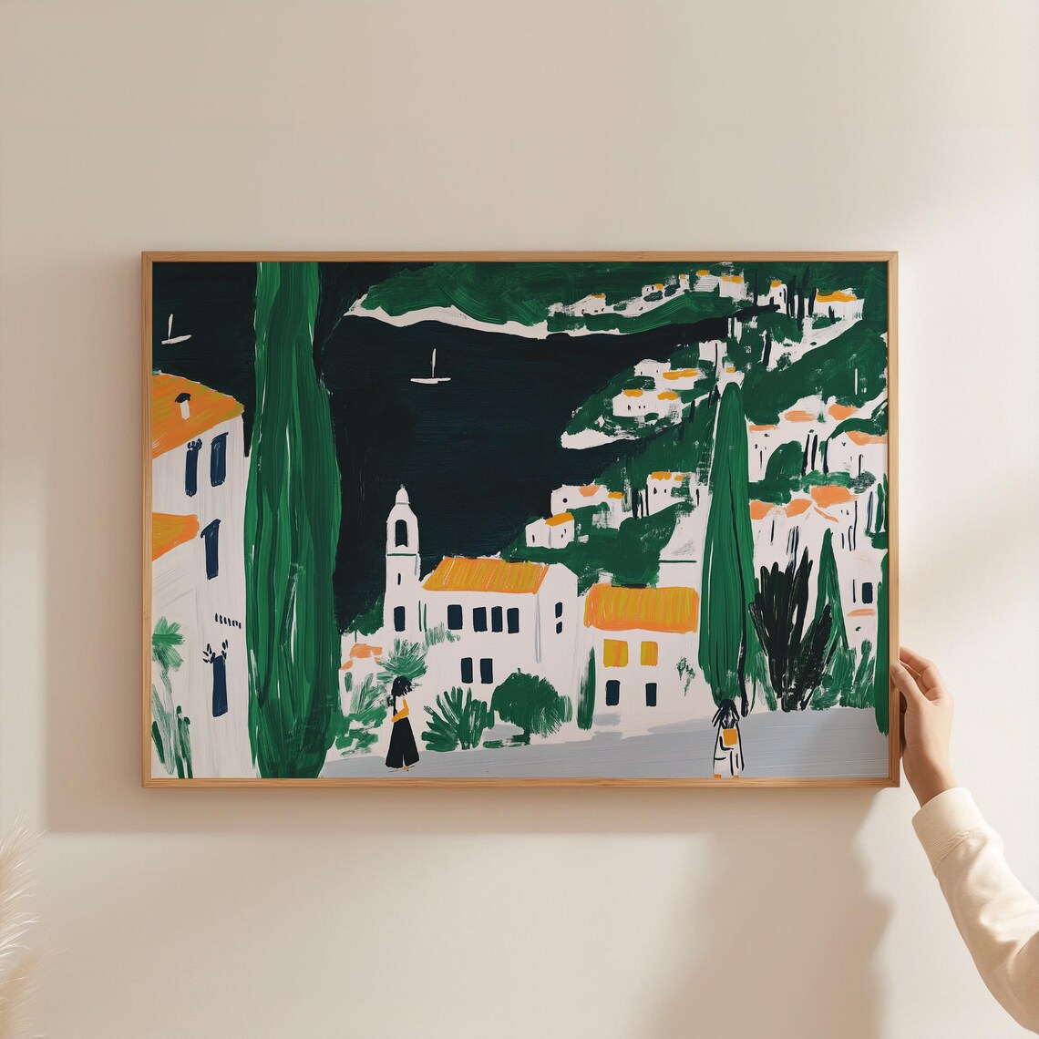 Mediterranean Village Travel Poster, Coastal Hillside
