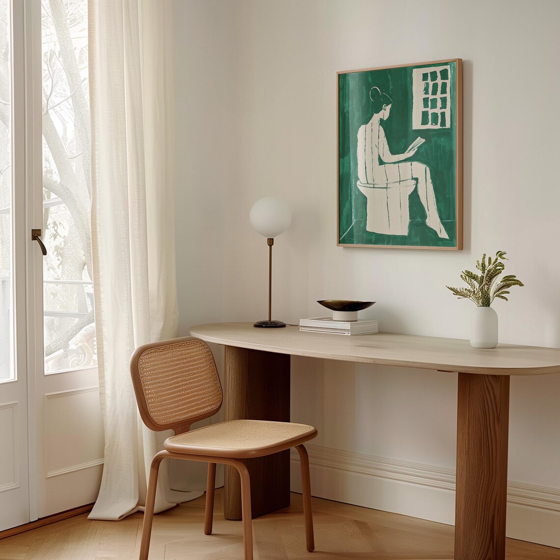 Minimalist Line Art Woman Reading On Toilet, Bathroom - Image 4