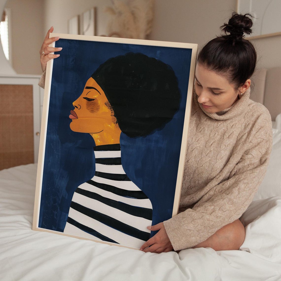 Bold Portrait Art Print Black And White Striped Decor Modern Figurative Painting Abstract Woman Artwork Contemporary Wall Art - Image 3