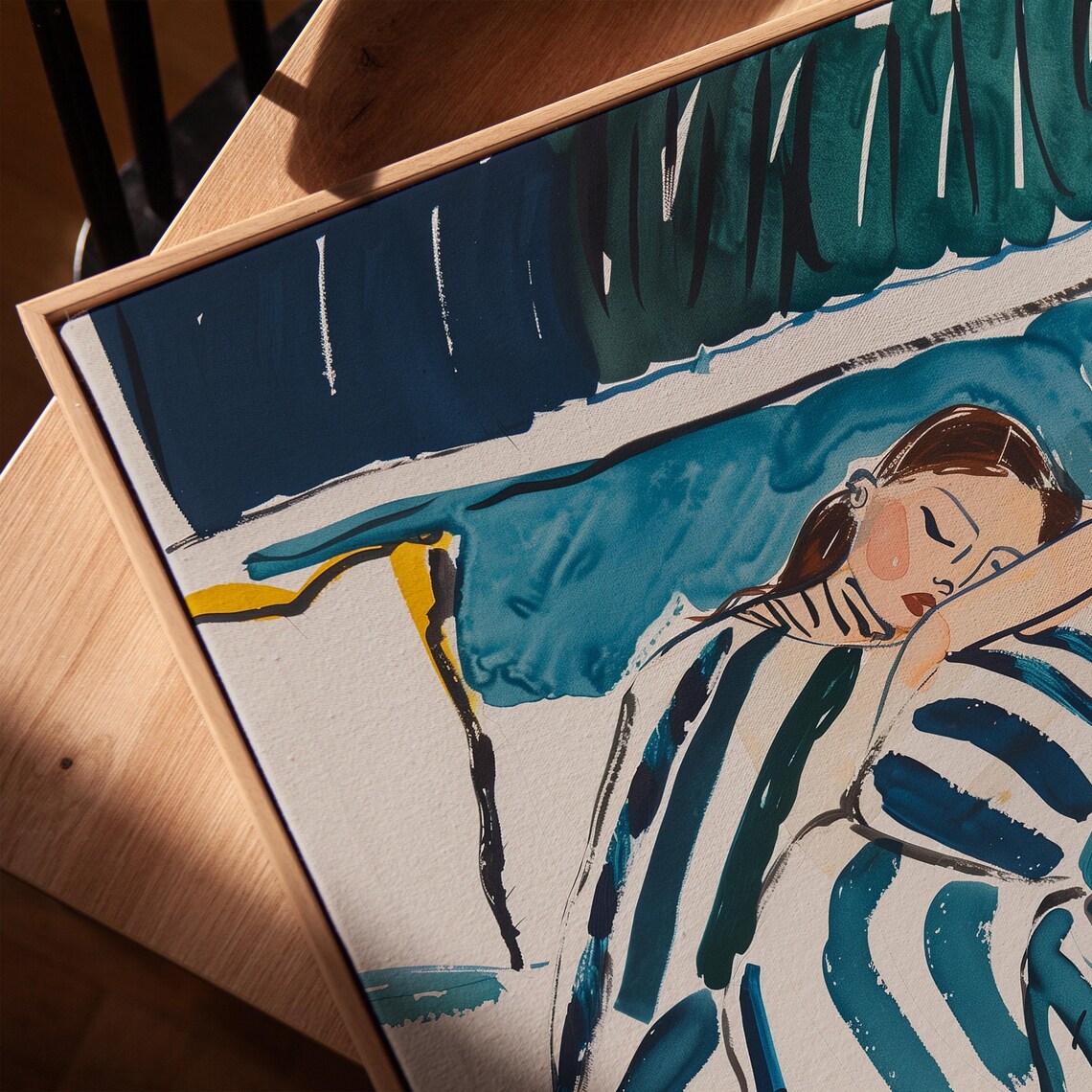 Abstract Sleeping Woman Print, Modern Blue Bedroom Art - Image 4