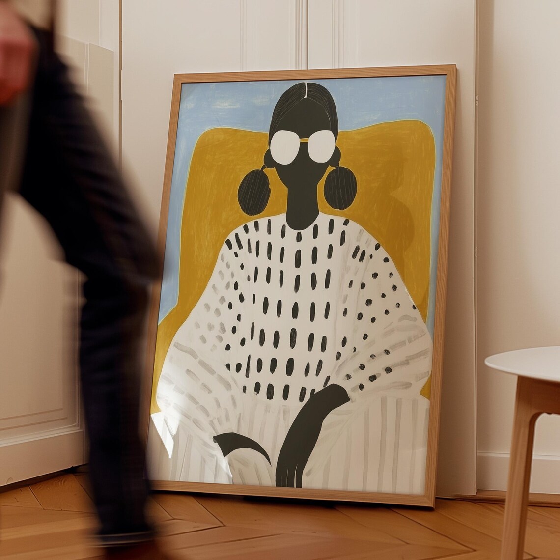 Afro Puffs Woman Sunglasses Dotted Sweater Yellow Chair Abstract Poster - Image 3