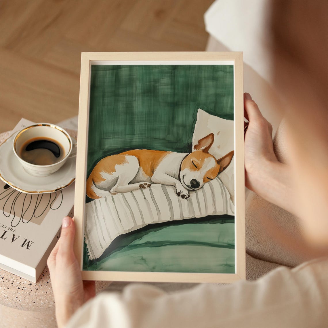 Sleeping Jack Russell Terrier Puppy On Cozy Green Couch Print