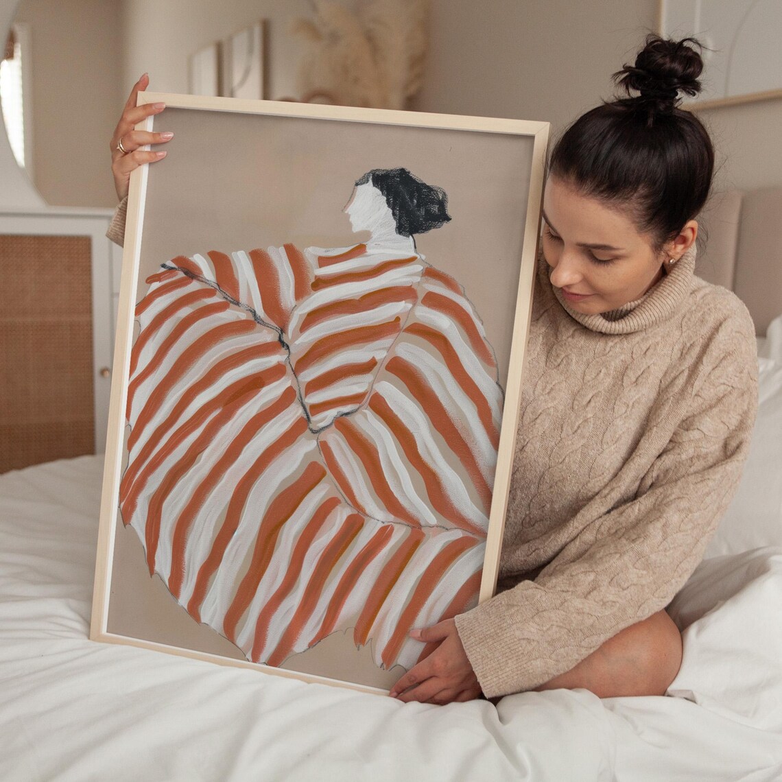 Abstract Woman In Stripes Modern Art Print