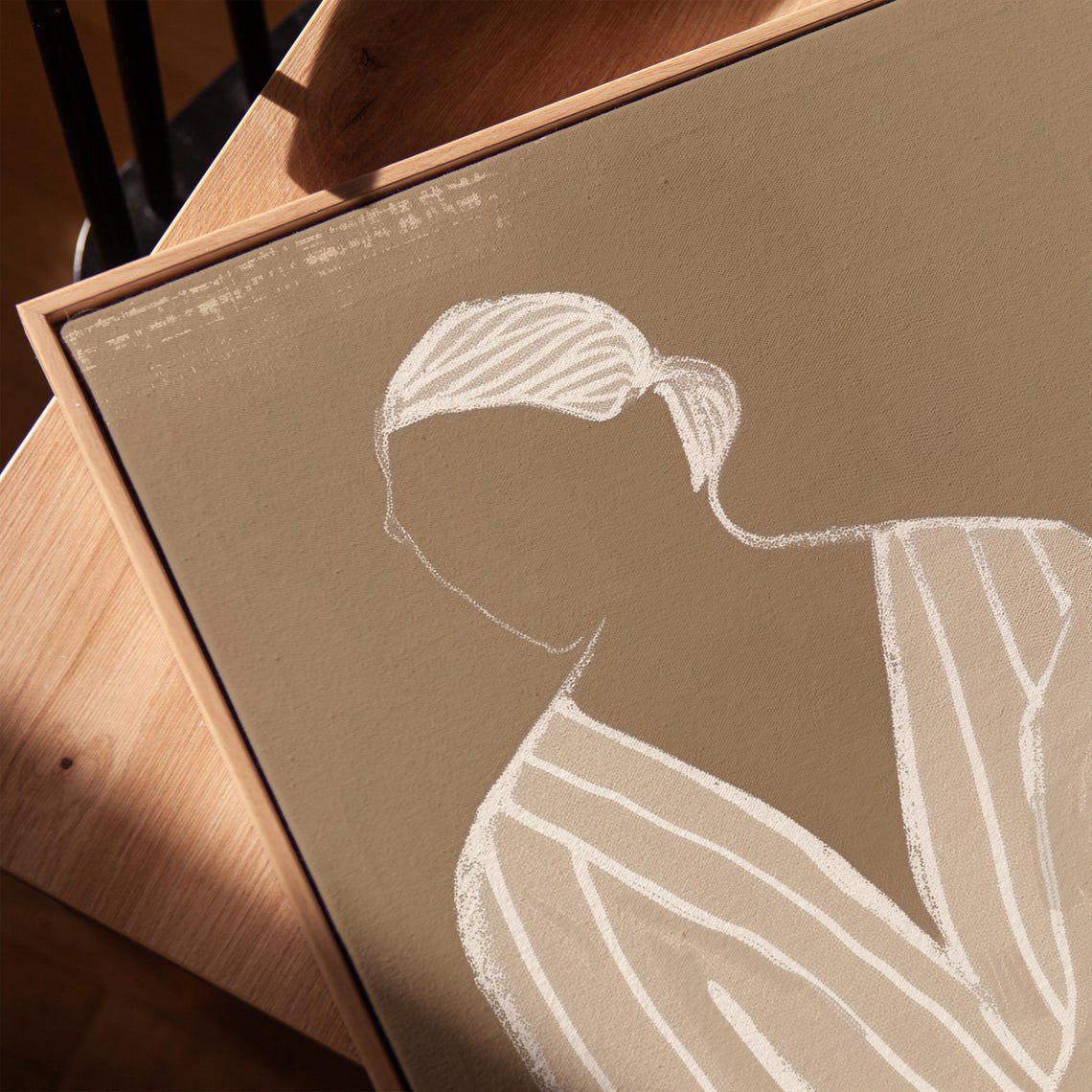 Abstract Woman Striped Cloak Line Art Beige Minimalist Portrait Poster - Image 4