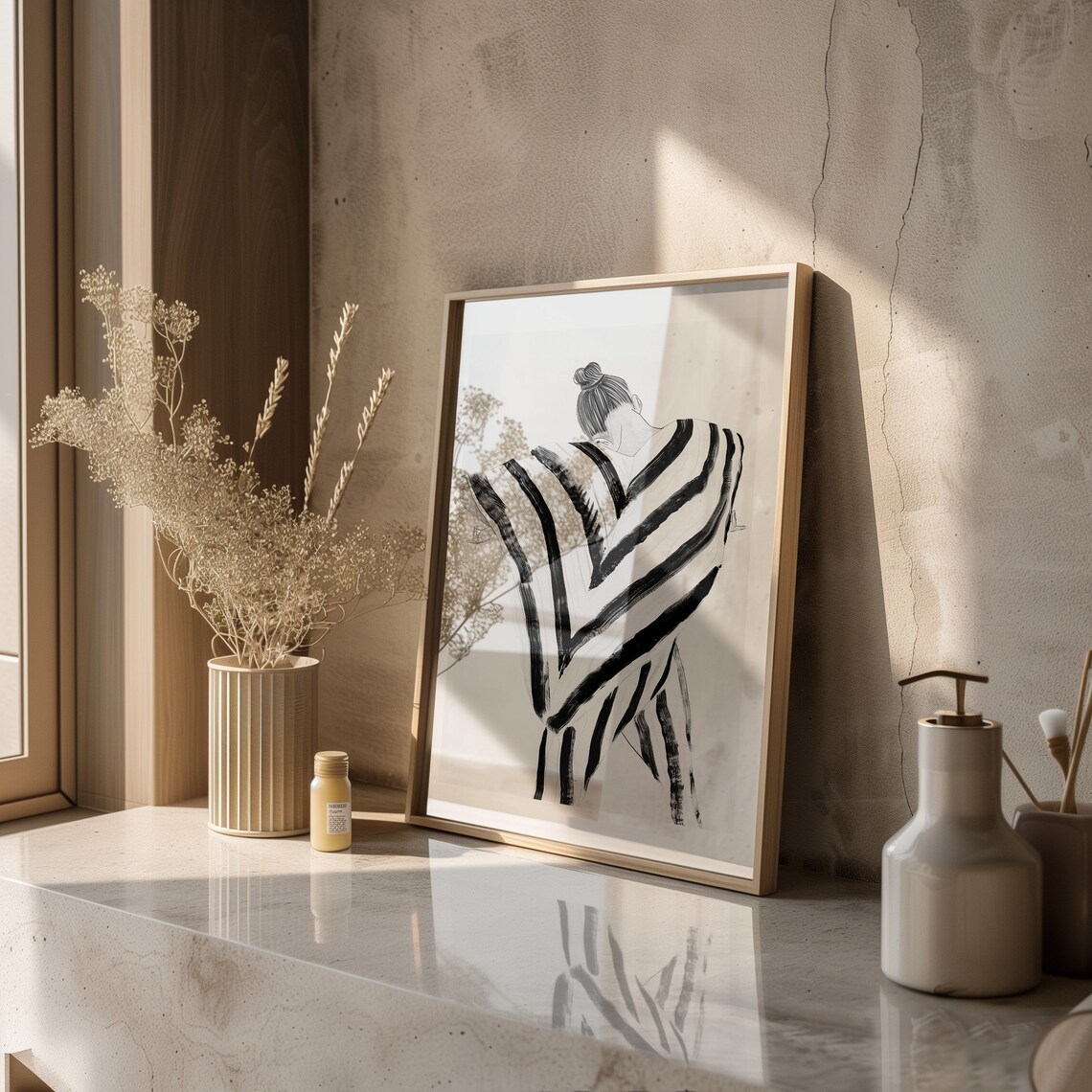 Elegant Stripes Woman Silhouette, Minimalist Art Print - Image 4
