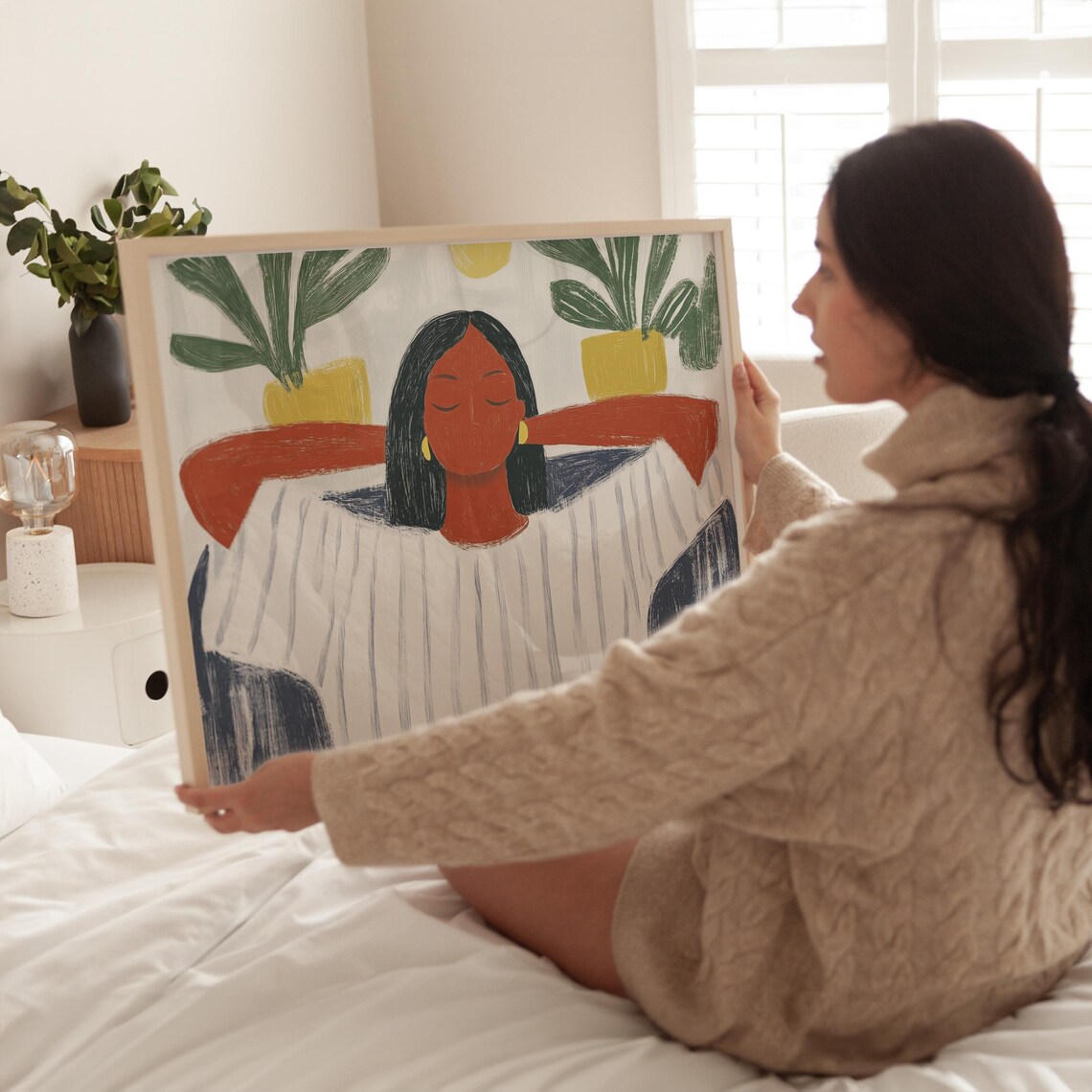 Relaxed Woman With Plants, Minimalist Art Print - Image 4