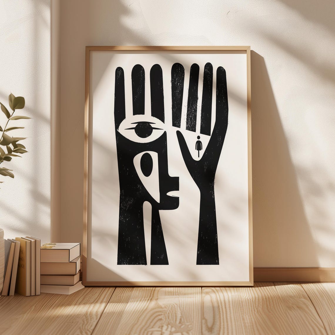 Hand Holding Eye Abstract Face Cubist Style Black White Poster