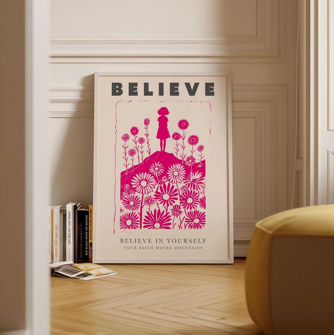 Believe In Yourself Pink Floral Motivational Quote Inspirational Poster - Image 4