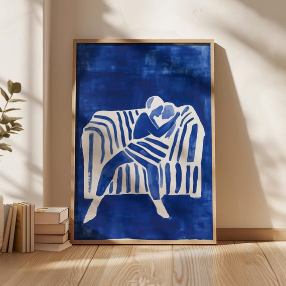 Abstract People Minimalist Art Print, Electric Blue