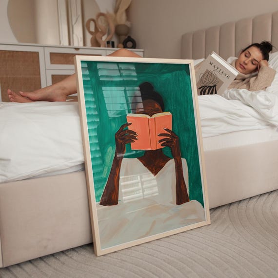 Modern Reading Woman Art Bold Green And Black Illustration Minimalist Striped Design Abstract Cultural Portrait Wall Art